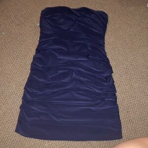 Dark blue off the shoulder mini dress